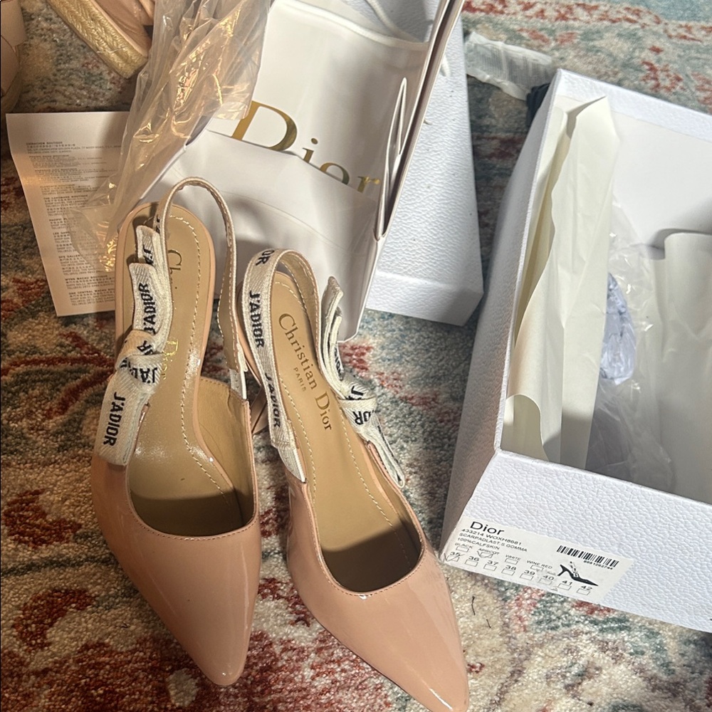 Dior Women's Beige Patent Slingback Heels